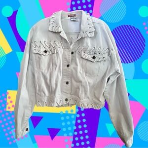 1980’s Seruchi White Crop Denim Jacket w/ Accent Stitching Size Large/XLarge
